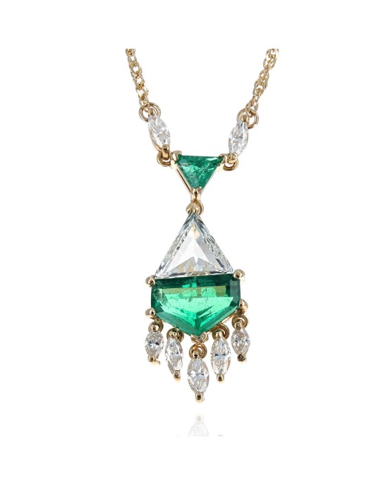 Enerald and Diamond Dangle Drop Necklace