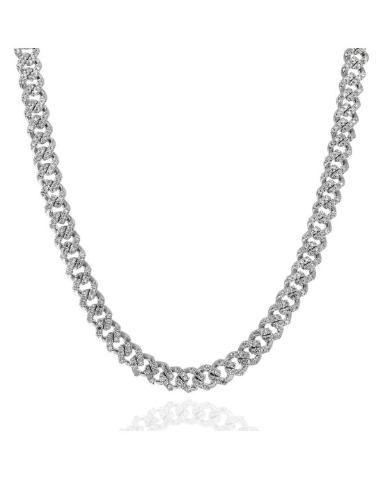 Diamond Square Curb Chain Necklace in White Gold
