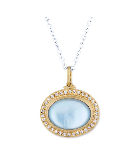 Lika Behar Pompeii Blue Topaz Diamond Halo Drop Chain Necklace