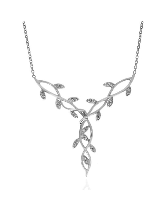 Foliate Motif Diamond Y Station Necklace