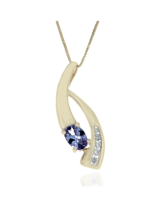 Tanzanite and Diamond Bypass Drop Necklace in Yellow Gold