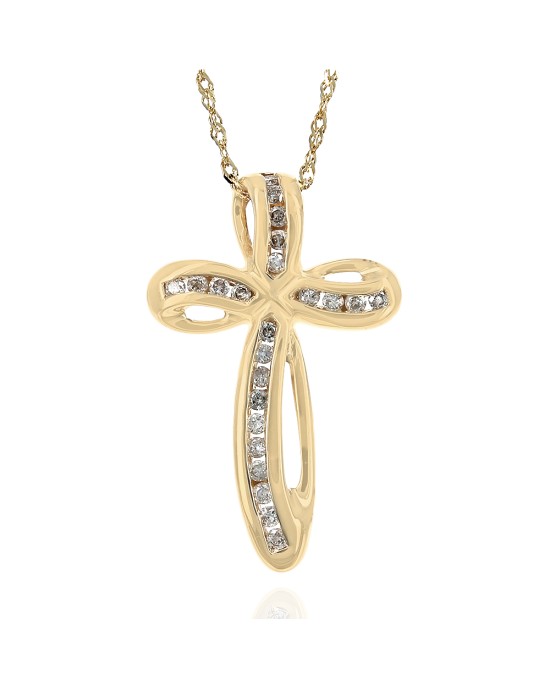 Diamond Cross on Singapore Chain Necklace