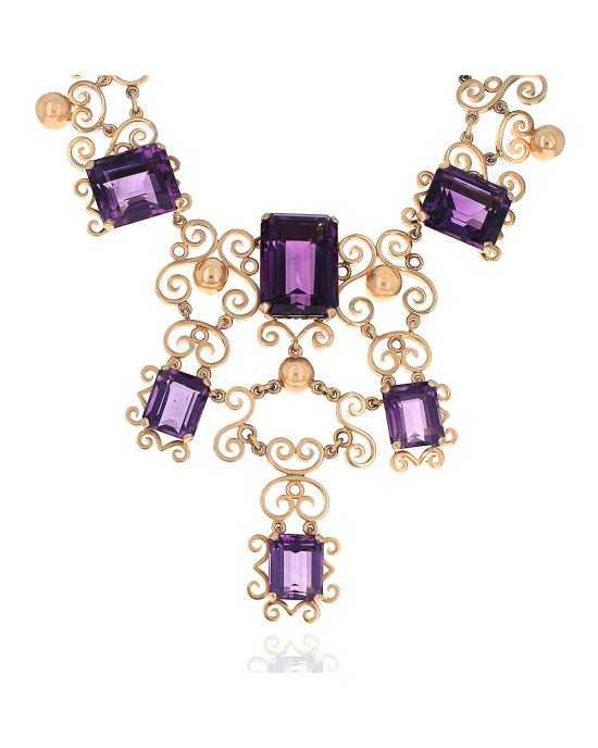 Handmade by Jessops Amethyst Lacey Drop Station Bib Necklace in Gold