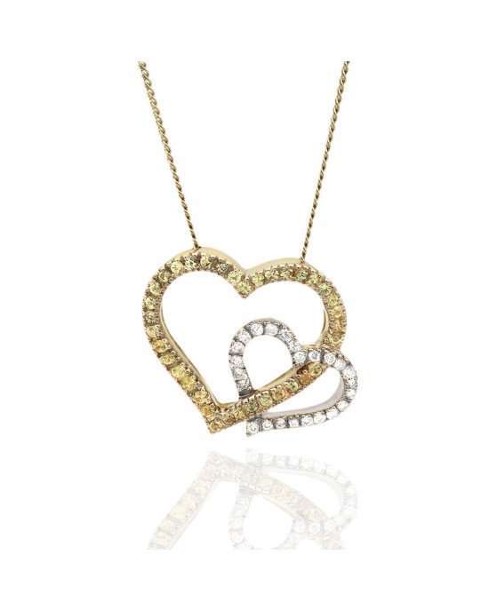 Yellow Sapphire and Diamond Open Double Heart Necklace