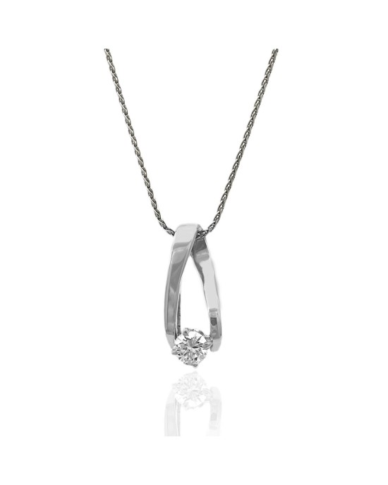 Diamond Solitaire Crossover Drop on Wheat Chain Necklace