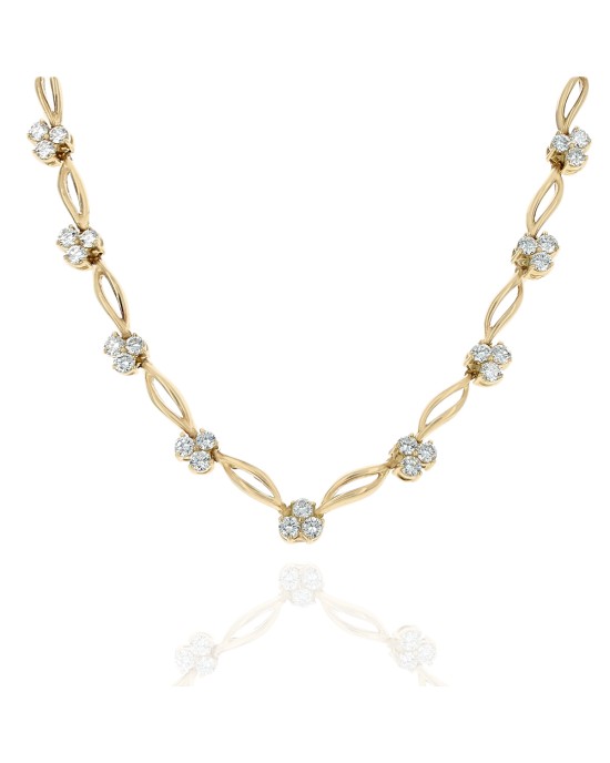 Diamond Flower Station Necklace in Yellow Gold