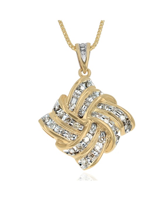 Diamond Woven Square Drop Necklace in White and Yellow Gold