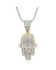 Pave Diamond Hamsa Drop Necklace in White and Yellow Gold