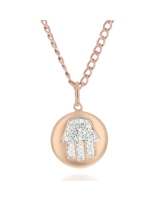 Pave Diamond Hamsa Medallion Necklace in Rose Gold