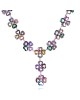 Multi Color Sapphire and Diamond Flower Link Station Necklace in White Gold
