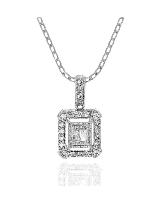 Diamond Open Square Halo Drop Necklace in White Gold