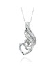 Diamond Mother and Child Ribbon Heart Drop Necklace in White Gold