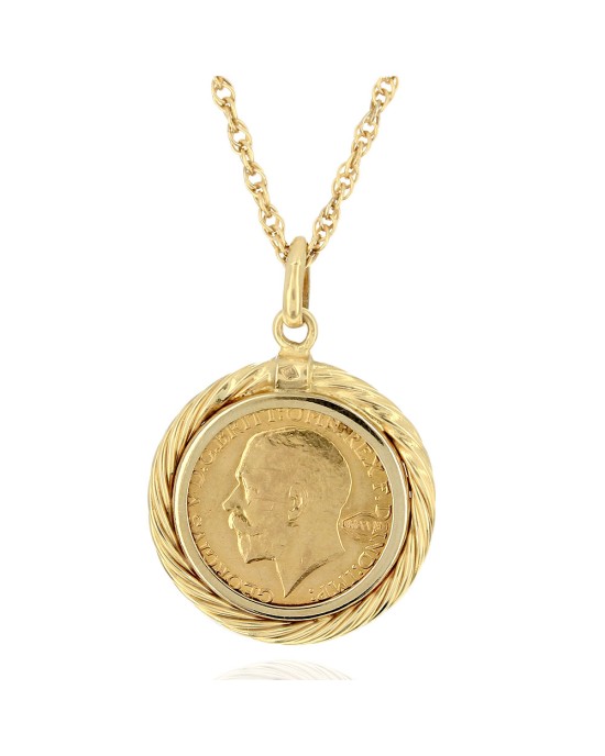 1911 Gold Sovereign Coin Drop Necklace in Yellow Gold