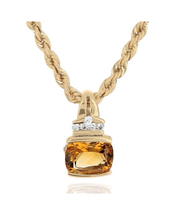 Citrine, Madeira Citrine, and Diamond Drop Necklace in Yellow Gold