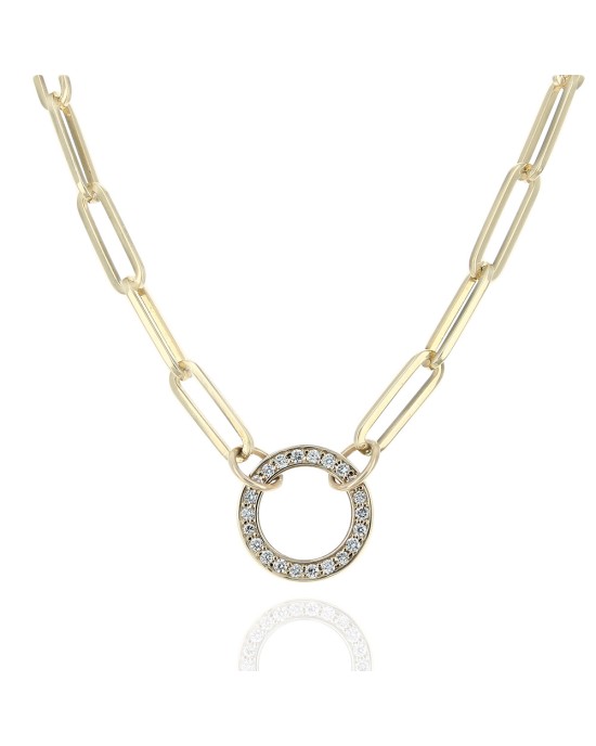 Logan Hollowell Diamond Circle Station Paperclip Necklace