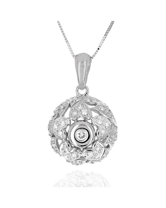 Diamond Open Cut Heart Dome Drop Necklace in White Gold