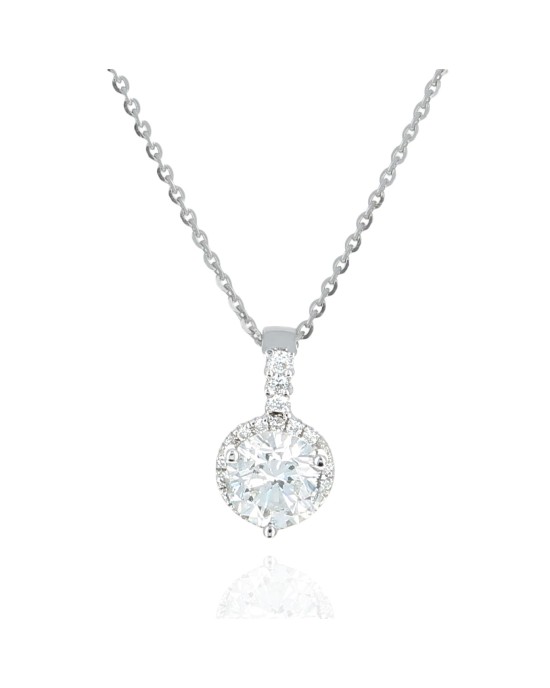 Round Brilliant Diamond Halo Drop Necklace
