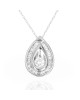 Round and Baguette Diamond Pear Shape Drop Necklace