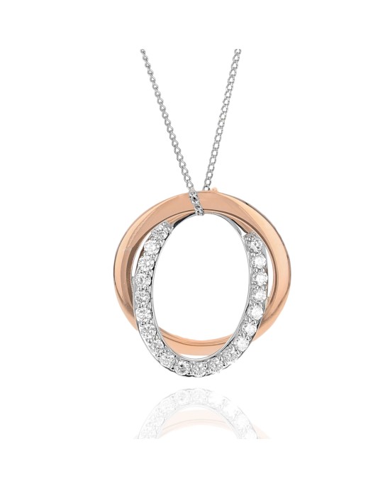 Diamond Overlapping Open Circle Necklace in White and Rose Gold