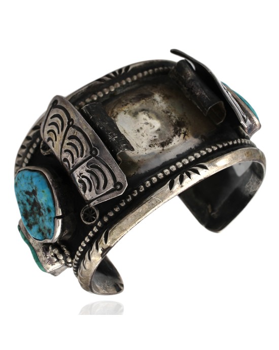 Vintage Navajo Handmade Solid 925 Silver Turquoise Watch Cuff Bracelet
