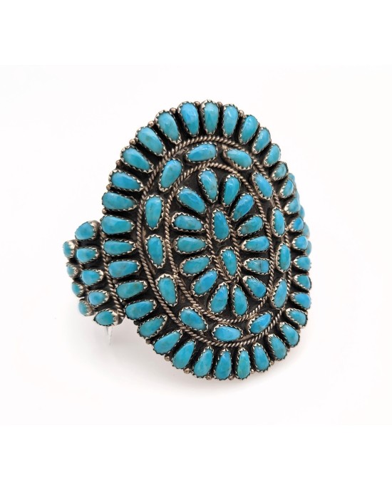 Navajo Lee Brown Sterling Silver & Turquoise Cluster Cuff Bracelet