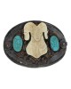 Navajo Felix Joe Sterling Silver Carved Ivory Ram & Turquoise Buckle