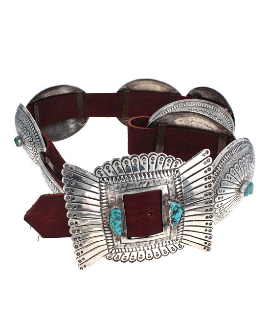 Large Navajo Sterling Silver & Turquoise Concho Belt