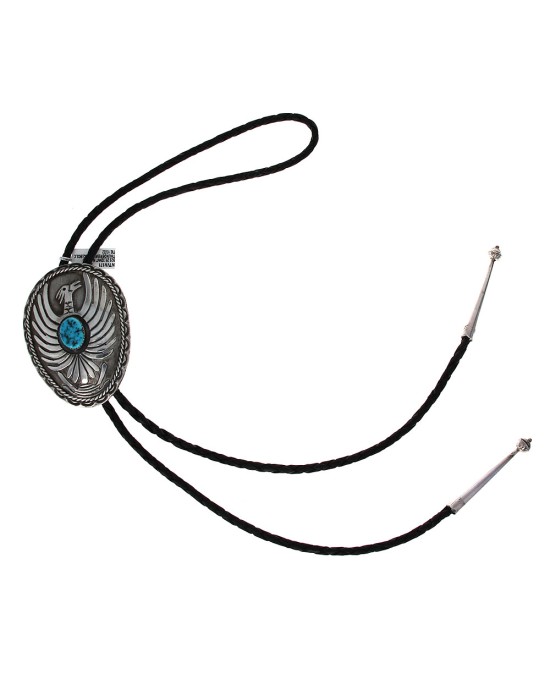 Navajo Sterling Silver & Turquoise Thunderbird Bolo Tie