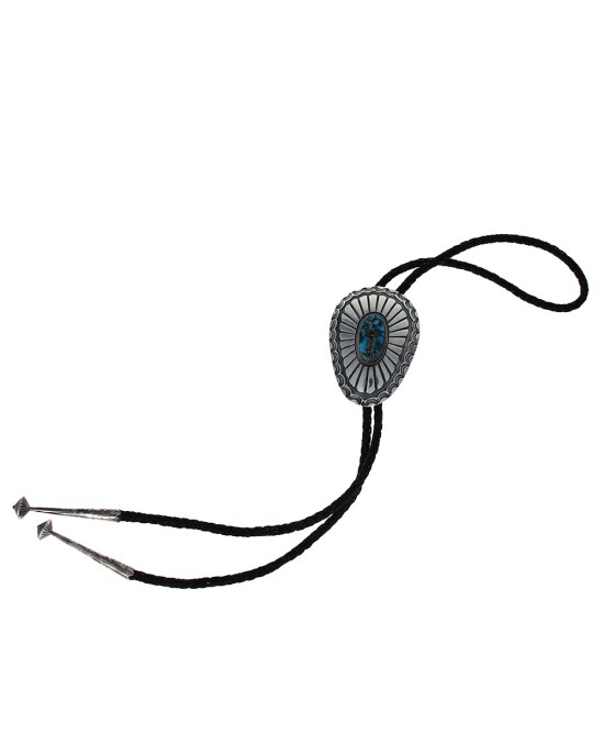 Navajo Charlie Mike Yazzie Sterling Silver & Turquoise Bolo Tie