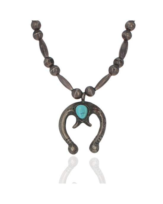 Navajo Sterling Silver Bead & Turquoise Naja Necklace