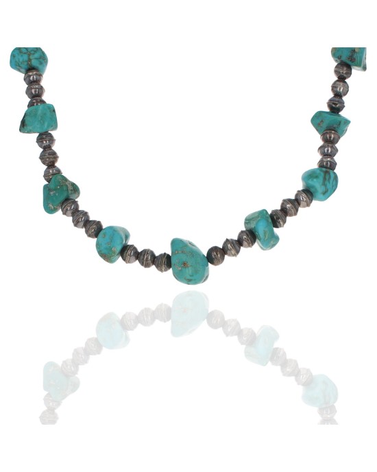 Navajo Sterling Silver Bead & Turquoise Necklace