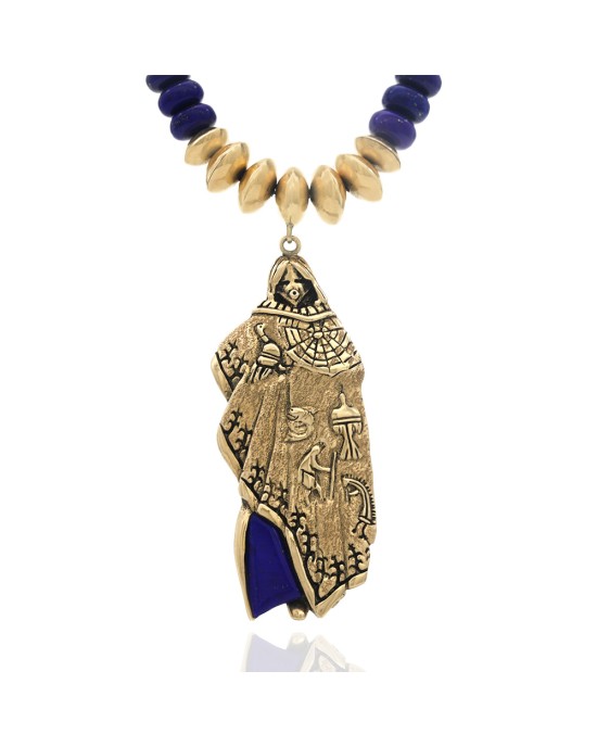 Navajo 14K Yellow Gold Lapis Lazuli Bead Maiden Necklace