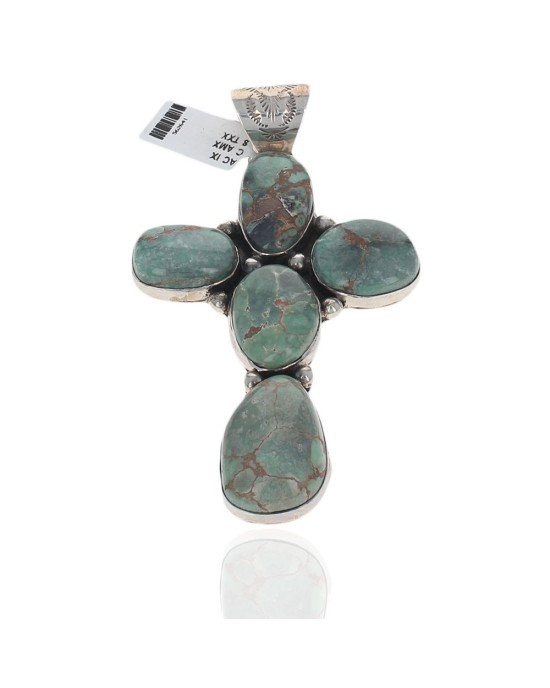 Navajo Tony Garcia Sterling Silver & Turquoise Cross Pendant