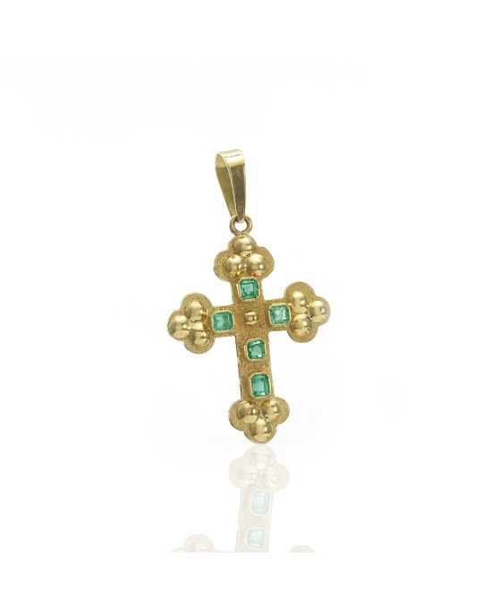 Emerald Cross Pendant in Gold