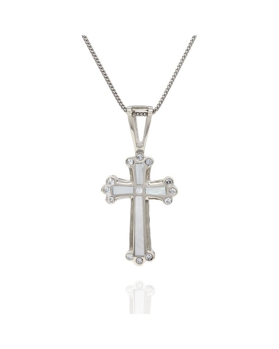 Mother-of-Pearl Inlaid Diamond Cross in Gold