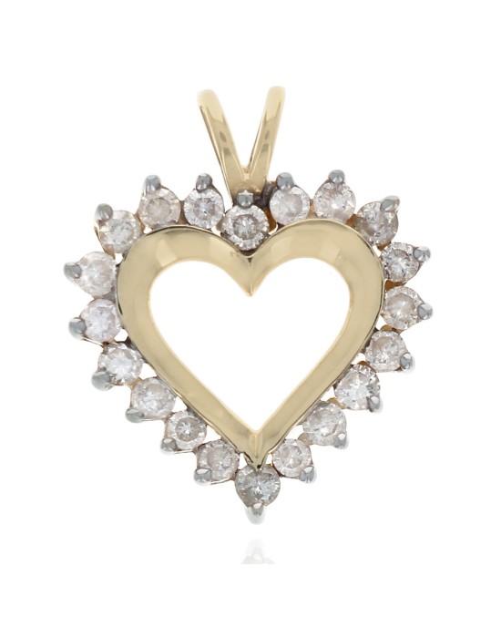 Diamond Open Heart Pendant in White and Yellow Gold