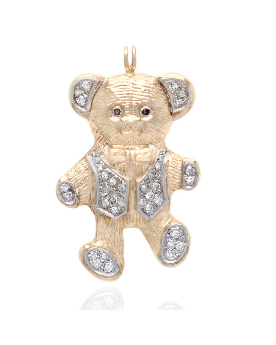 Diamond Teddy Bear Pendant with Sapphire Eyes