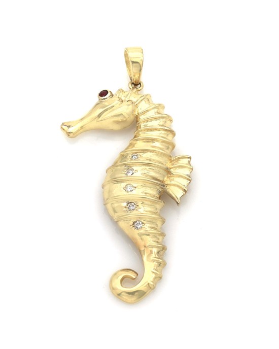 Sea Horse Pendat with Diamond Accents & Ruby Eye