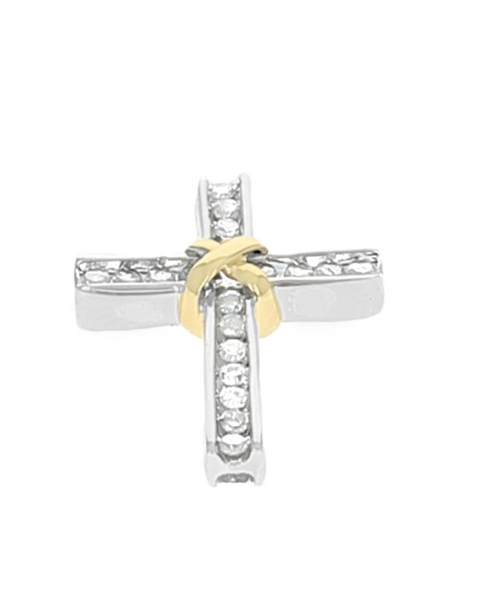 Diamond X Cross Pendant in White and Yellow Gold