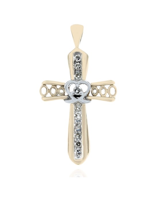 Diamond Open Cut Cross Pendant in White and Yellow Gold