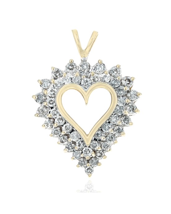 2 Row Diamond Open Heart Pendant in White and Yellow Gold