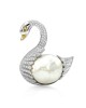 South Sea Baroque Pearl and Pave Diamond Swan Brooch in Gold