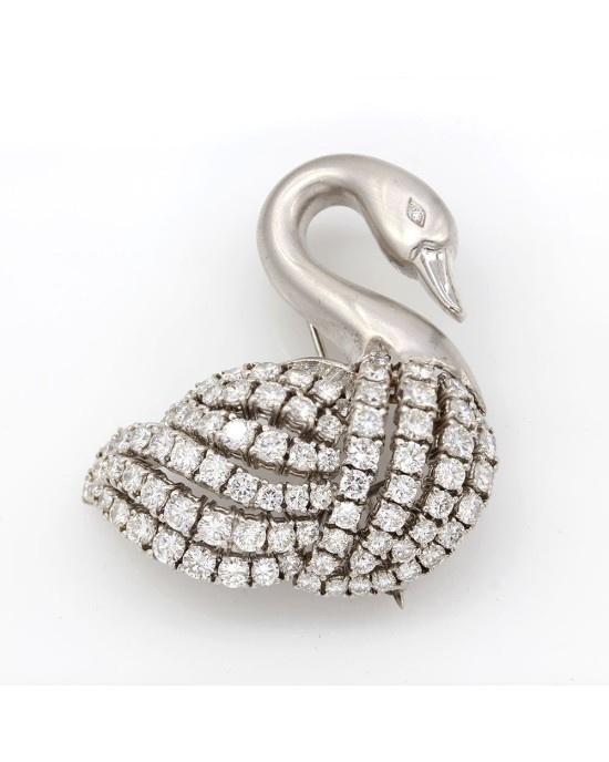 lava gekruld tong Diamond Swan Brooch in Gold