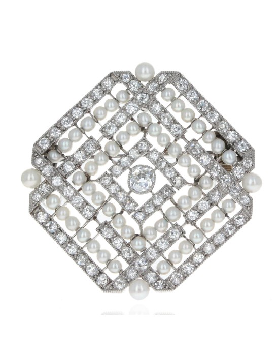 French Vintage Diamond and Pearl Brooch