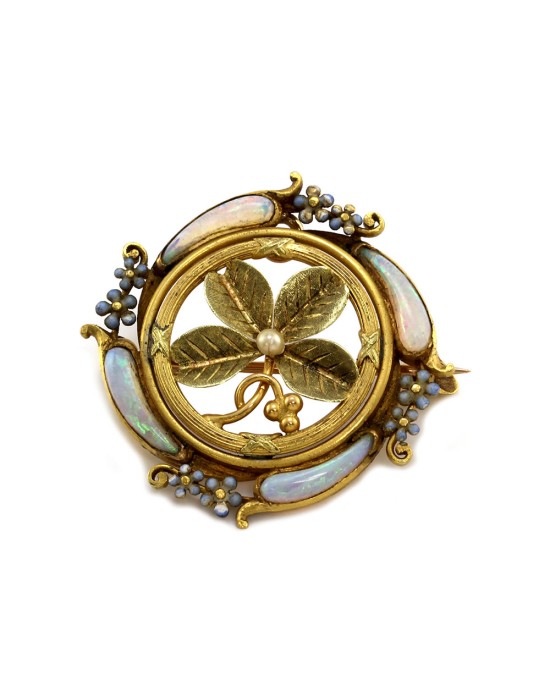 Victorian Opal and Pearl Forget Me Not Brooch
