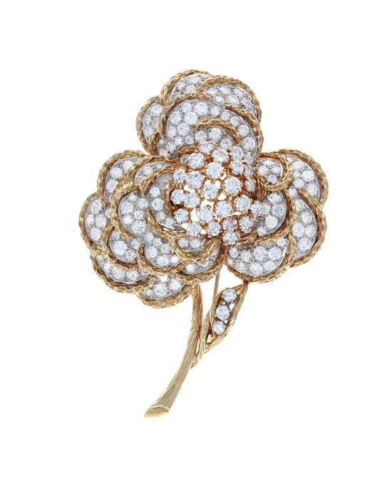 Diamond Large Flower Brooch Pin