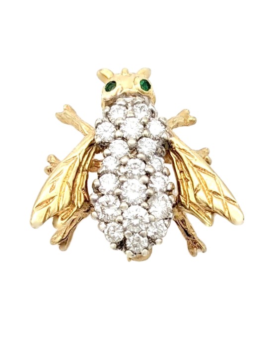 Diamond Bee Pin with Emerald Eyes