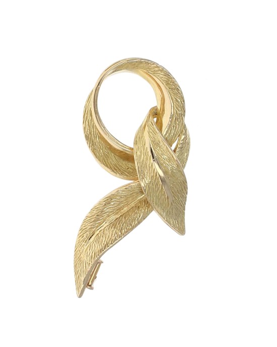 Crossover Leaf Brooch Pin in Yellow Gold