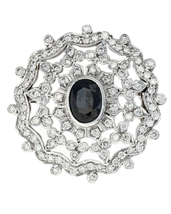 Sapphire and Diamond Cut Out Brooch