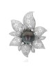 Black South Sea Pearl and Diamond Cut Out Flower Brooch